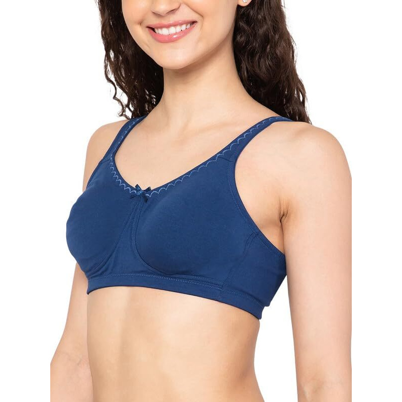 Clovia Cotton Spandex Solid Non-Padded Full Cup Wire Free Everyday Bra (Br5005R08_Blue_34F)