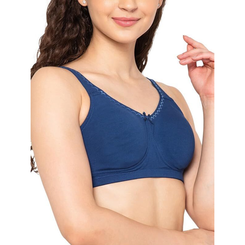 Clovia Cotton Spandex Solid Non-Padded Full Cup Wire Free Everyday Bra (Br5005R08_Blue_42E)