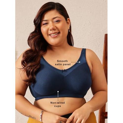 Clovia Cotton Spandex Solid Non-Padded Full Cup Wire Free Everyday Bra (Br5006R08_Blue_38F)