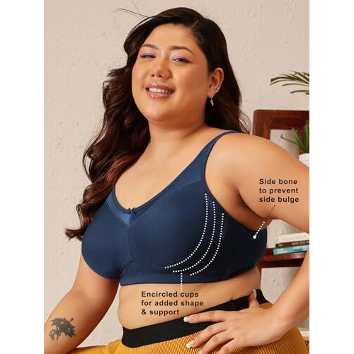 Clovia Cotton Spandex Solid Non-Padded Full Cup Wire Free Everyday Bra (Br5006R08_Blue_38F)