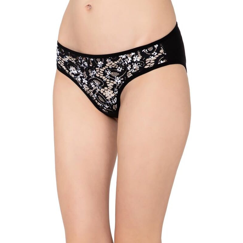 Clovia Women's Polyamide Medium Waist Outer Elastic Bikini Panty (Pn5102K13_Black_Xl)