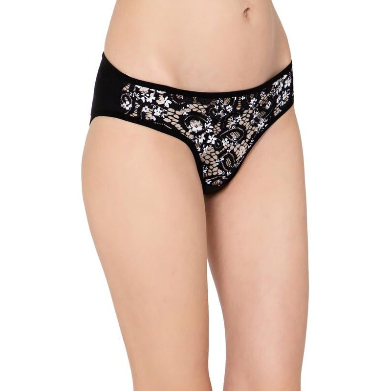 Clovia Women's Polyamide Medium Waist Outer Elastic Bikini Panty (Pn5102K13_Black_Xl)