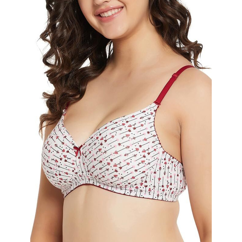Clovia Cotton Spandex Graphic Padded Full Cup Wire Free T-Shirt Bra (Br2361A18_White_38D)