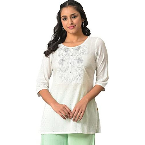 White Embroidered Lurex Dobby Kurti