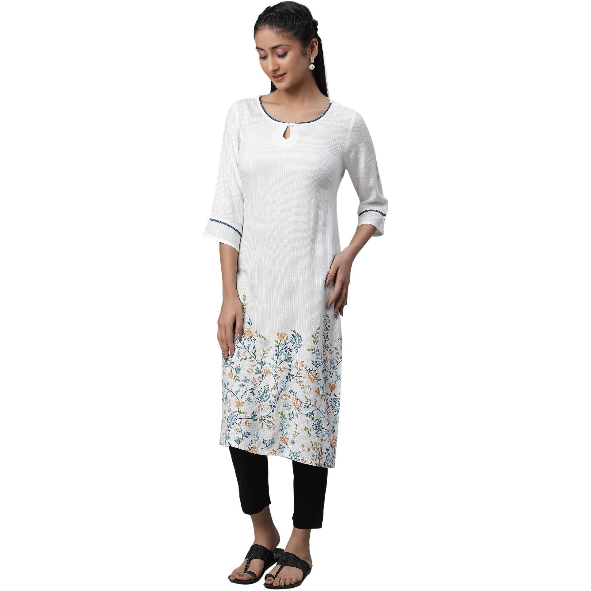 White Floral Printed Women Kurta