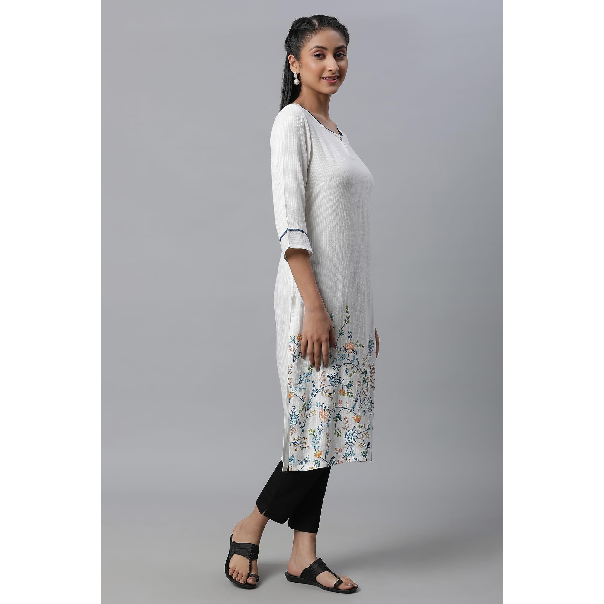 White Floral Printed Women Kurta