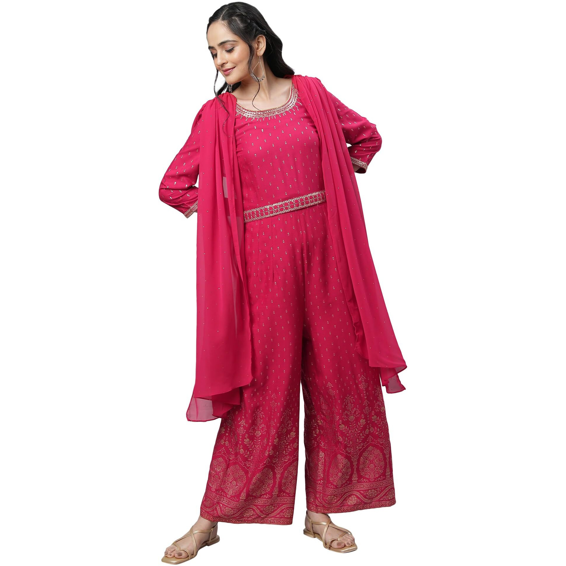 Aurelia Pink Zari Embroodered Festive Jumpsuit (Size M)-23Fea14167-506957