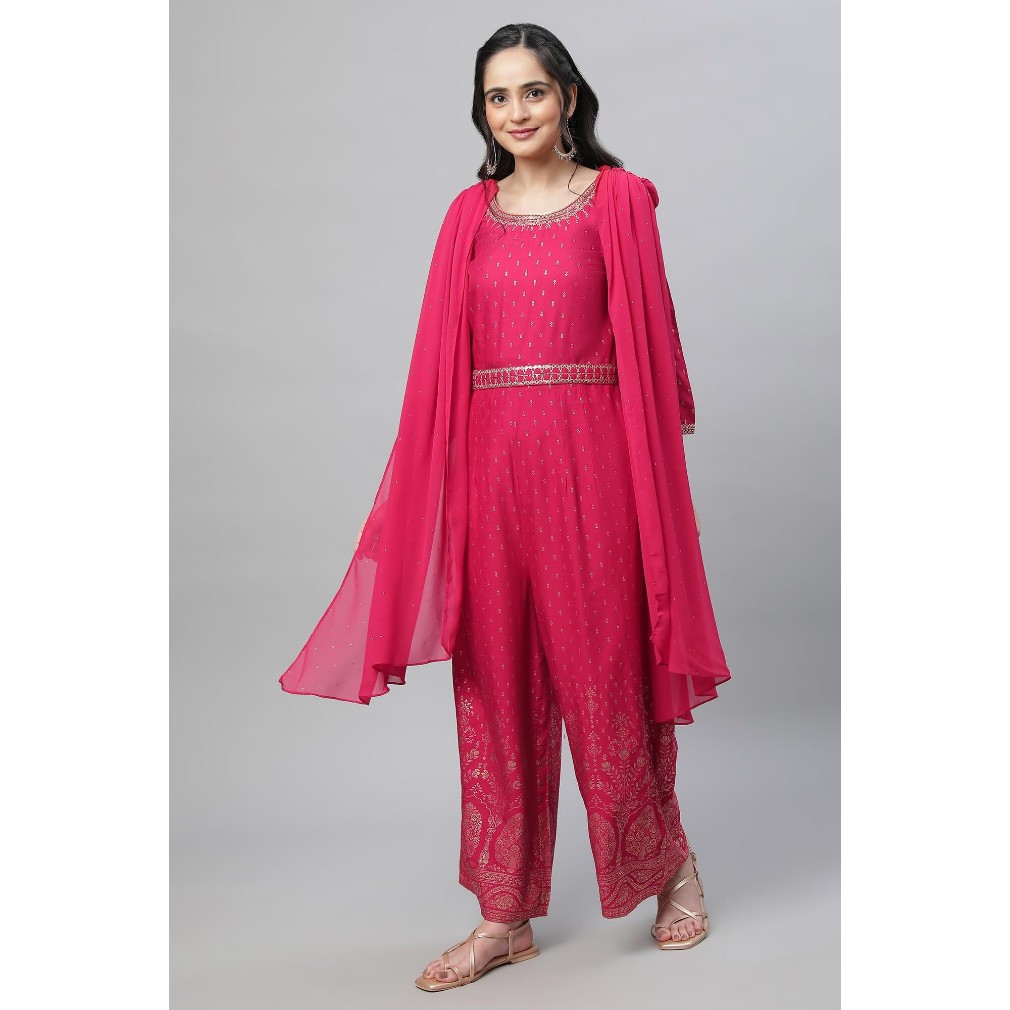 Aurelia Pink Zari Embroodered Festive Jumpsuit (Size M)-23Fea14167-506957
