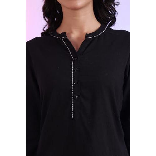 Aurelia Women's Black Solid Pure Cotton Straight Kurti (Size Xl)-A30528-608381