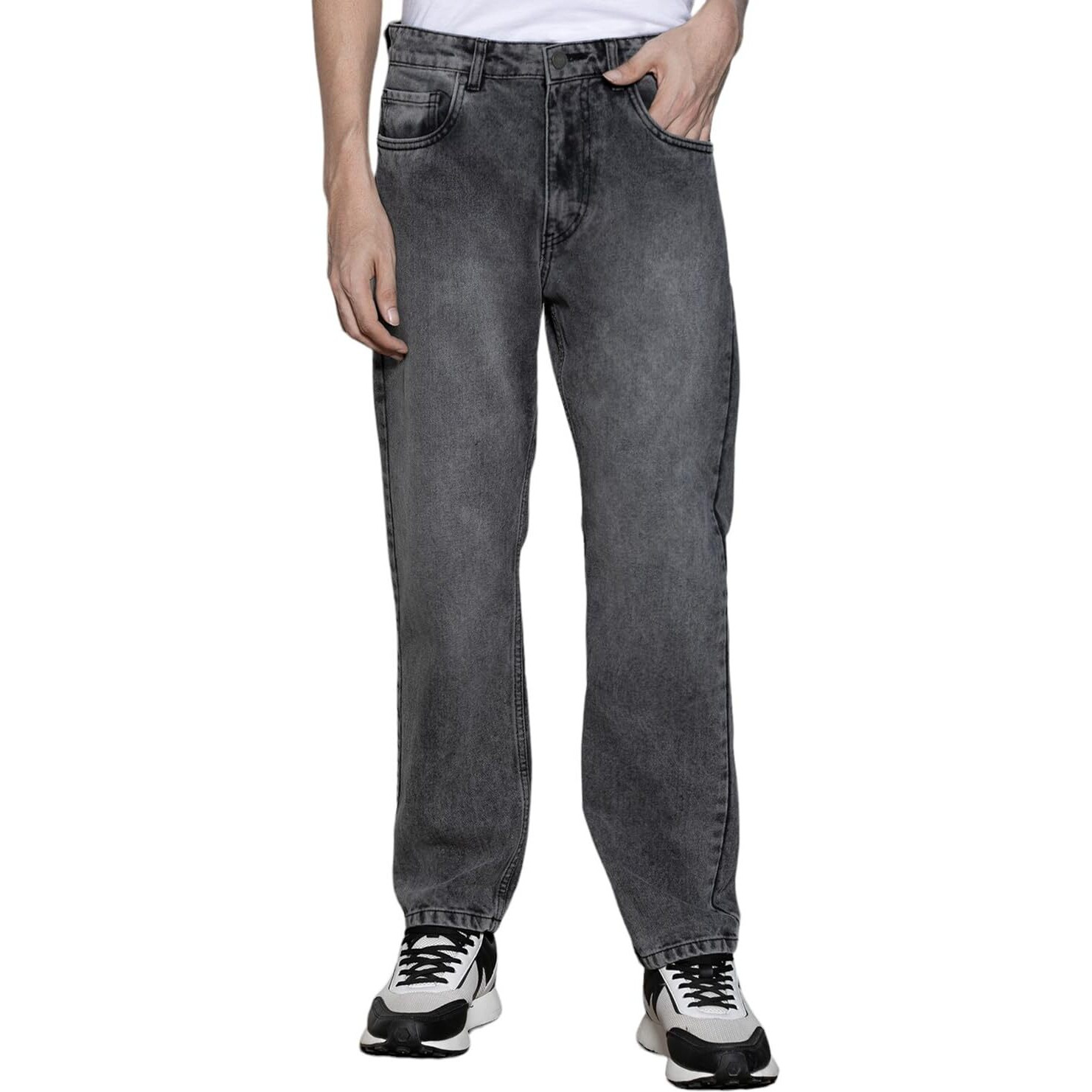 Dennis Lingo Mens Light Grey Cotton Relaxed Fit Jeans (Dlmjns24020_Ly, Light Grey, 34)