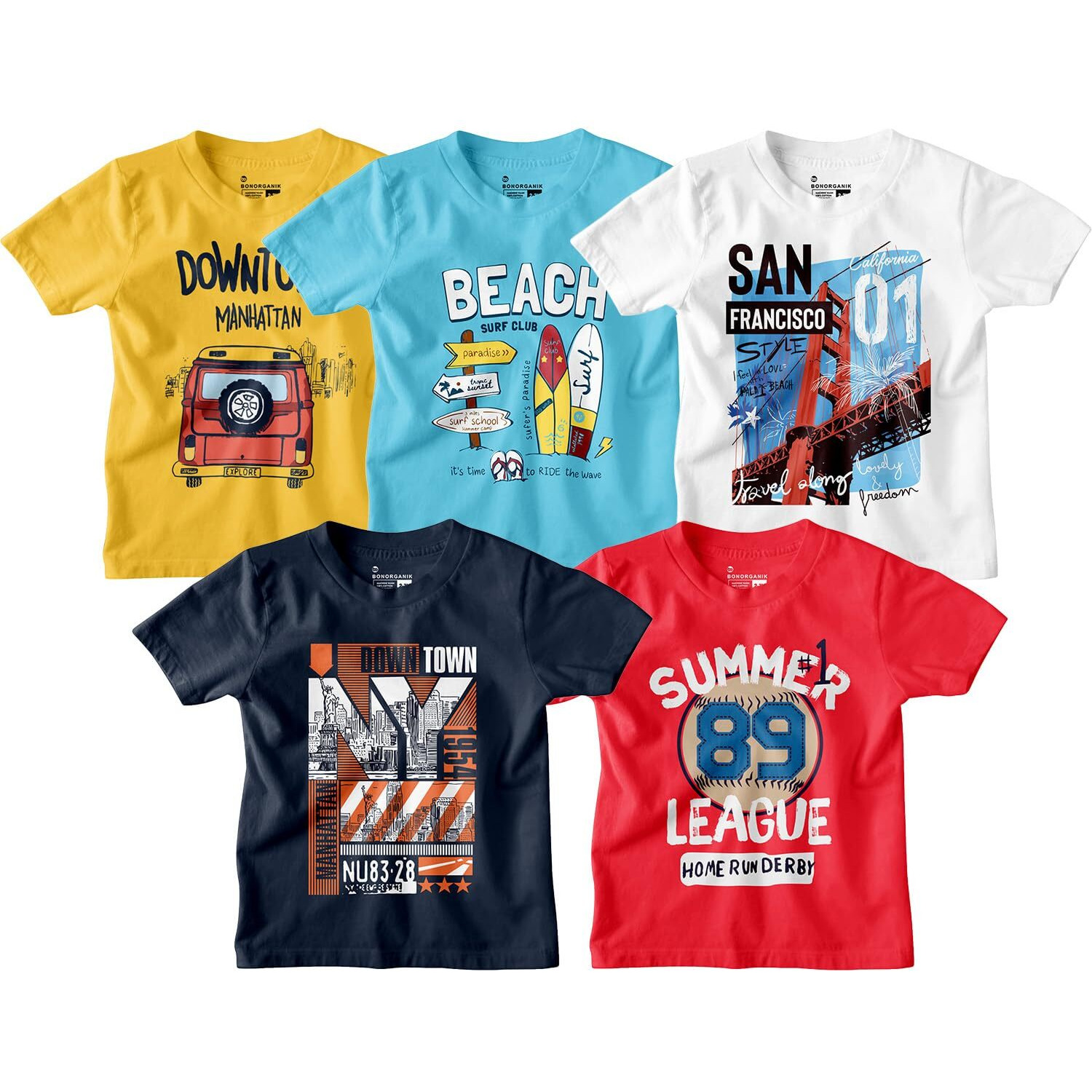 Bon Organik Boy's Combo (Pack Of 5) Regular T-Shirt (Bon7713_Multi 4-6Y)