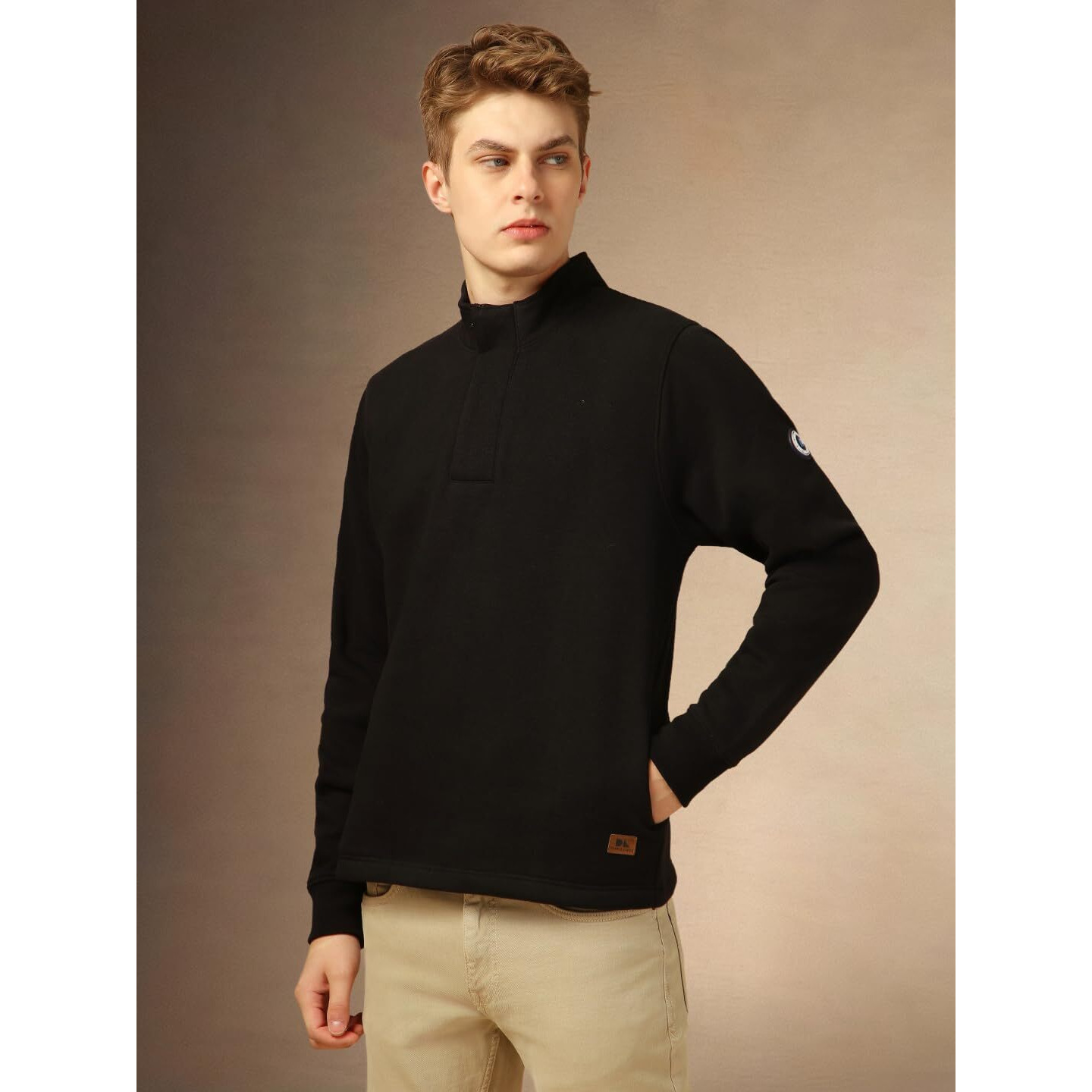 Dennis Lingo Men Regular Fit Cotton Full-Sleeves Solid Sweatshirt Black