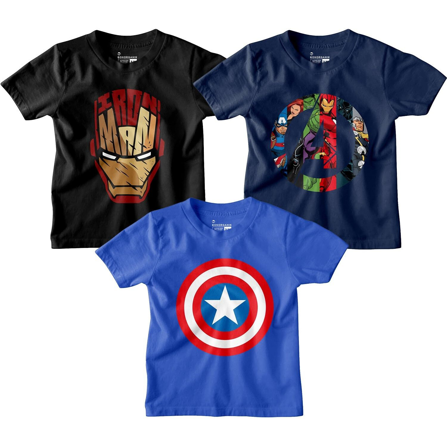 Bon Organik Avengers Super Heros Combo Boys Cotton Tshirts (Bon11239-6-12M)