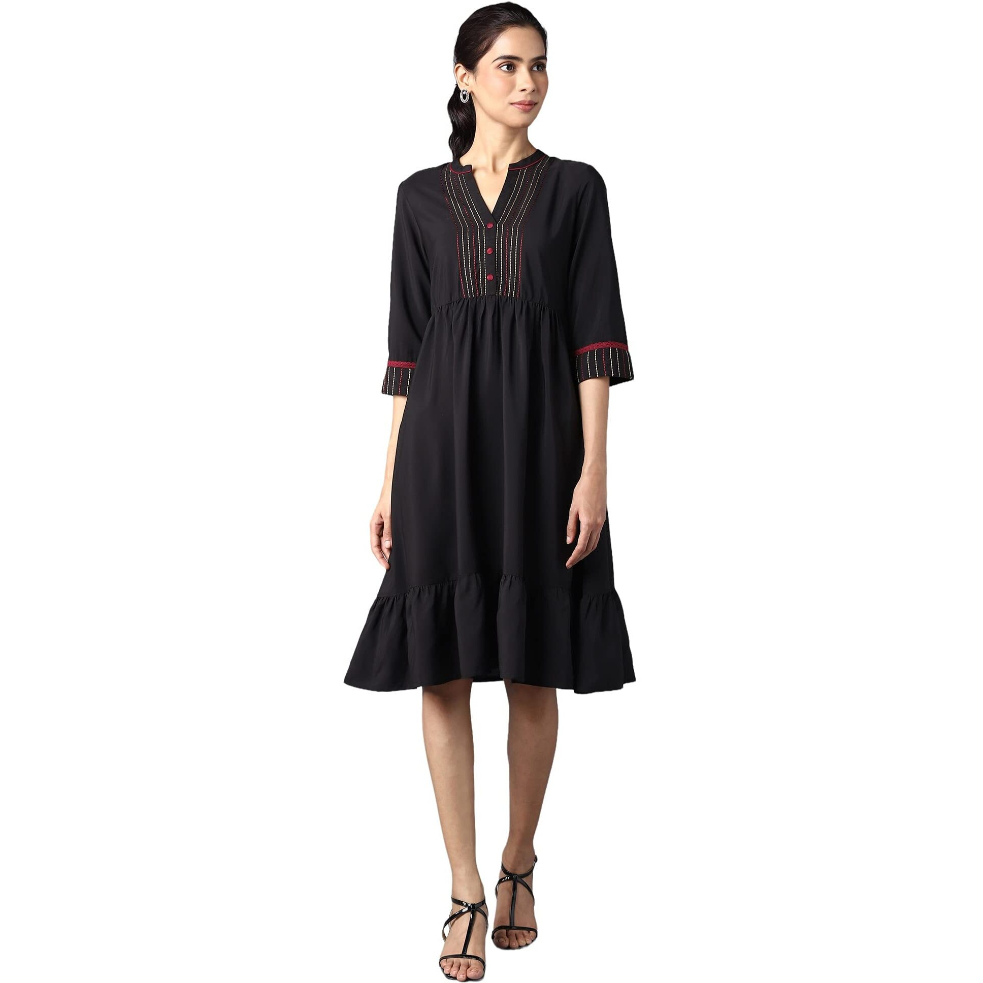 Aure Collection By Aurelia Black Circular Embroidered Dress