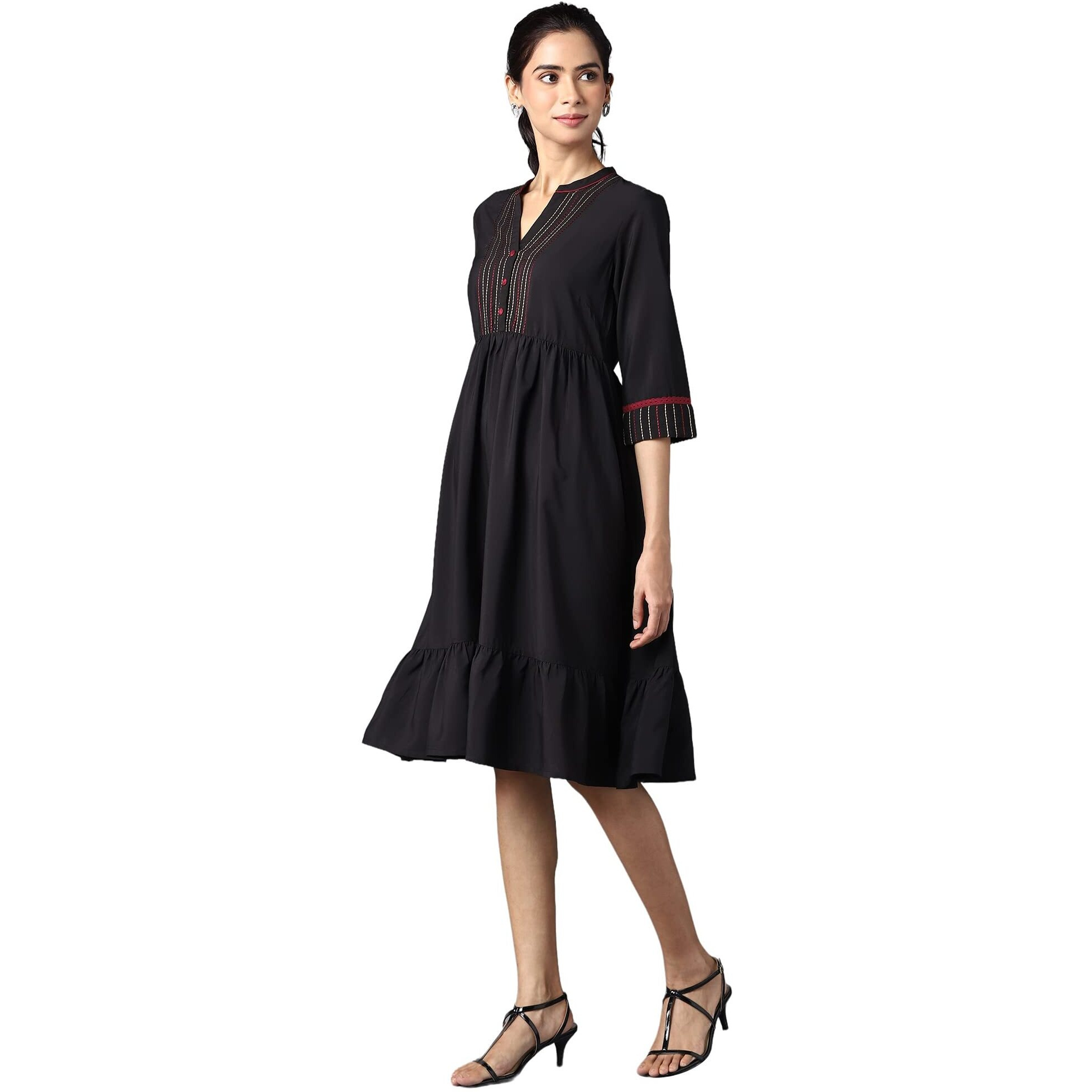 Aure Collection By Aurelia Black Circular Embroidered Dress