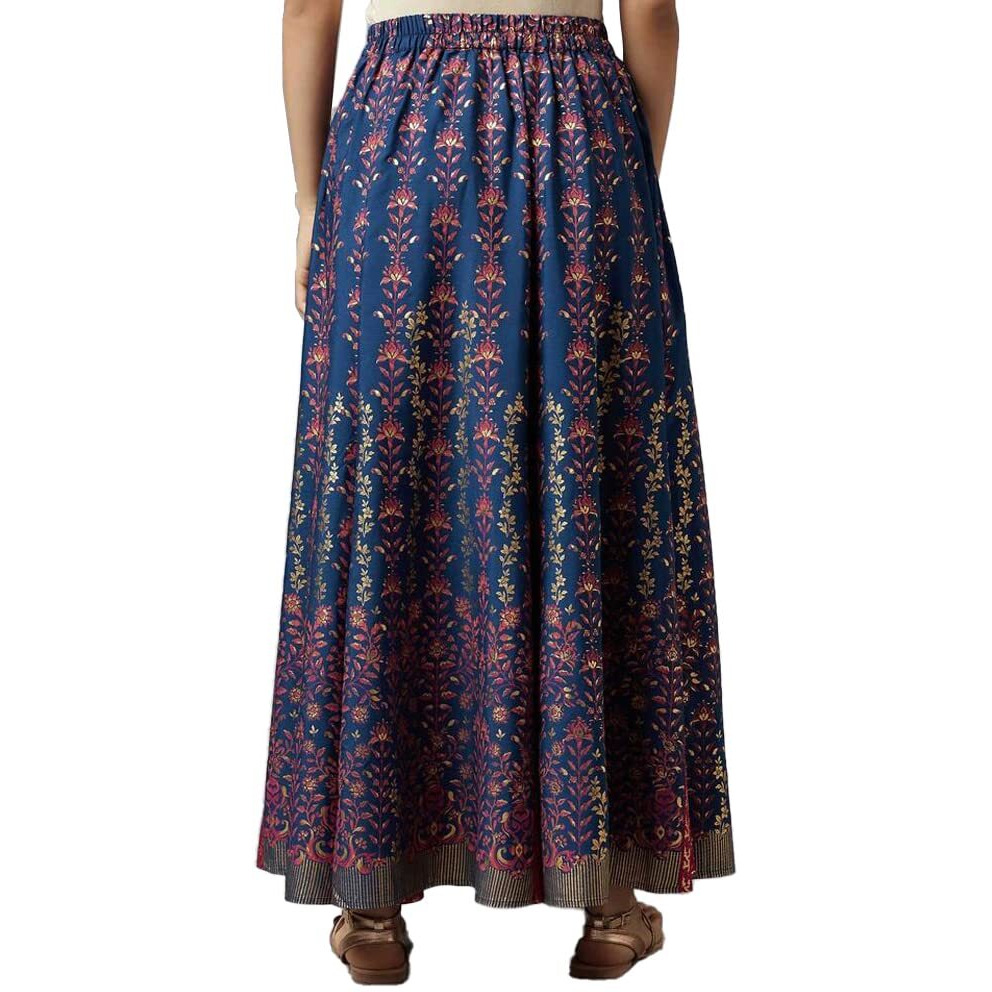 Aurelia Blue Floral Printed Gathered Skirt For Women