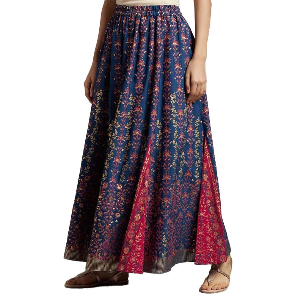 Aurelia Blue Floral Printed Gathered Skirt For Women