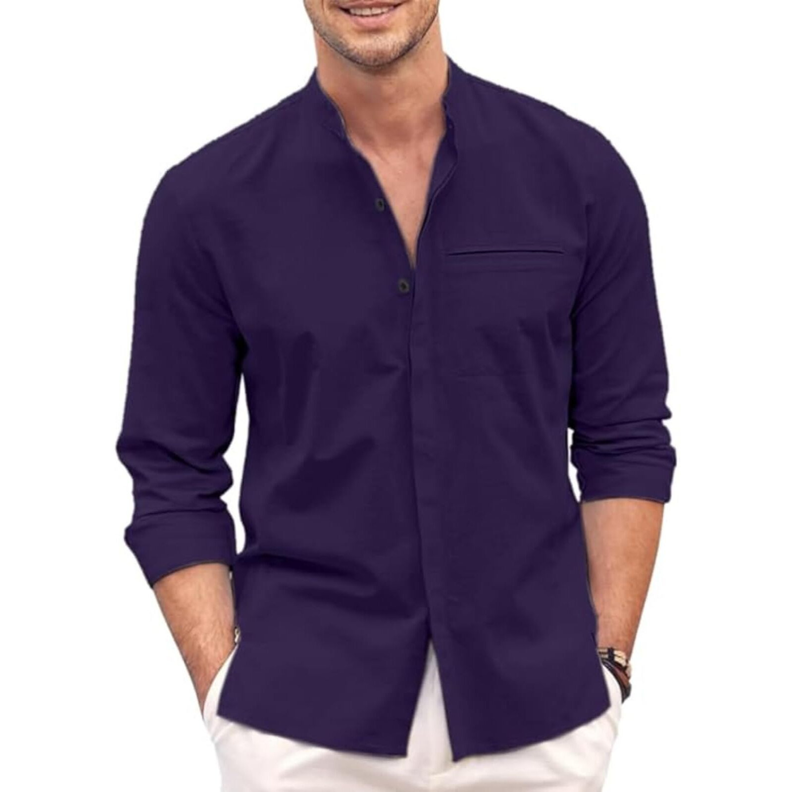 Bellstone Men Cotton Solid Regular Fit Shirt (200_Purple_Xl