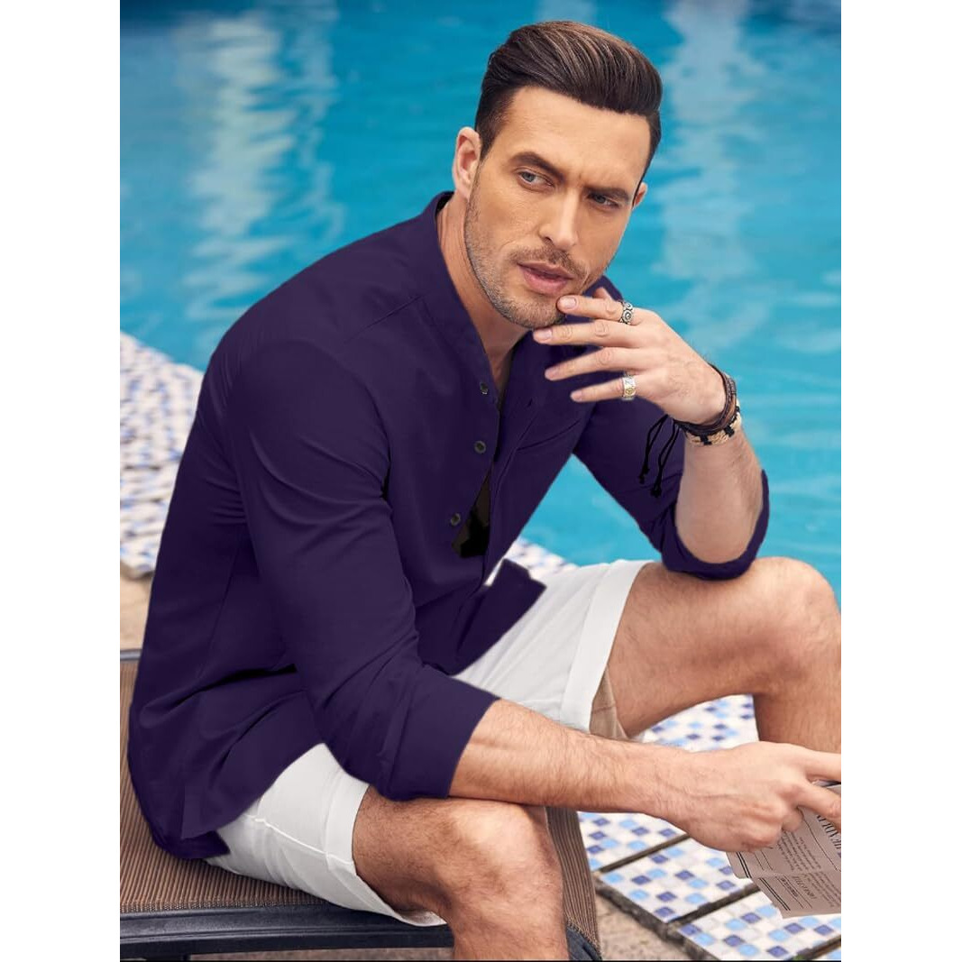 Bellstone Men Cotton Solid Regular Fit Shirt (200_Purple_Xl