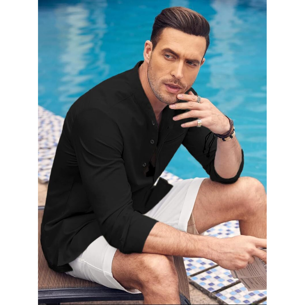 Bellstone Men Cotton Solid Regular Fit Shirt (200_Black_L