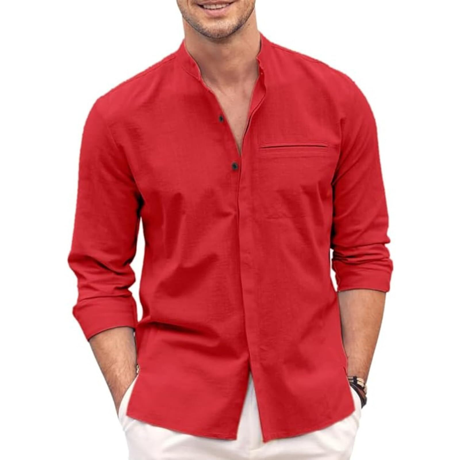 Bellstone Men Cotton Solid Regular Fit Kurta (200_Red_Xl