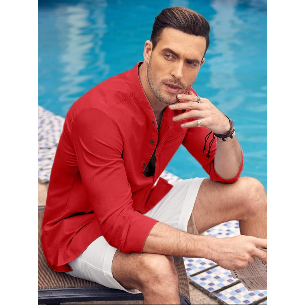 Bellstone Men Cotton Solid Regular Fit Kurta (200_Red_Xl