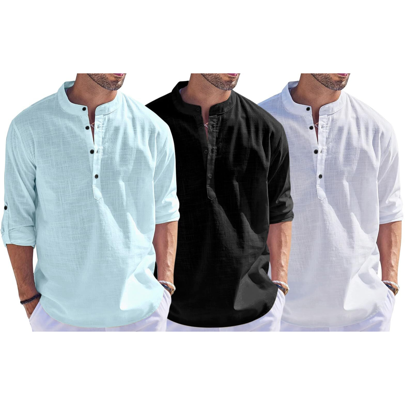 Bellstone Combo Of Men Solid Cotton Blend Straight Kurta Shirt Pack Of 3