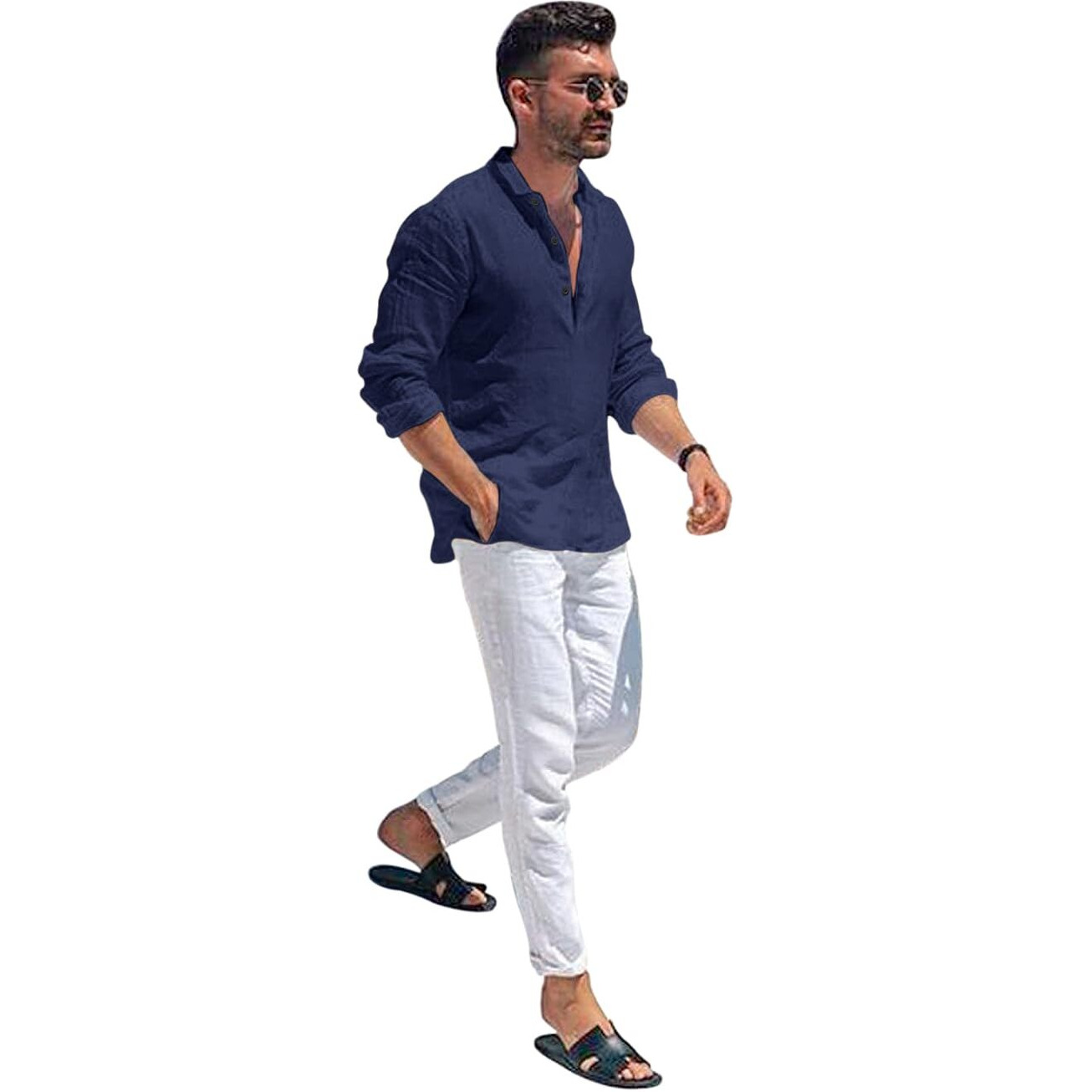 Bellstone Men Solid Cotton Blend Straight Kurta Navy Blue
