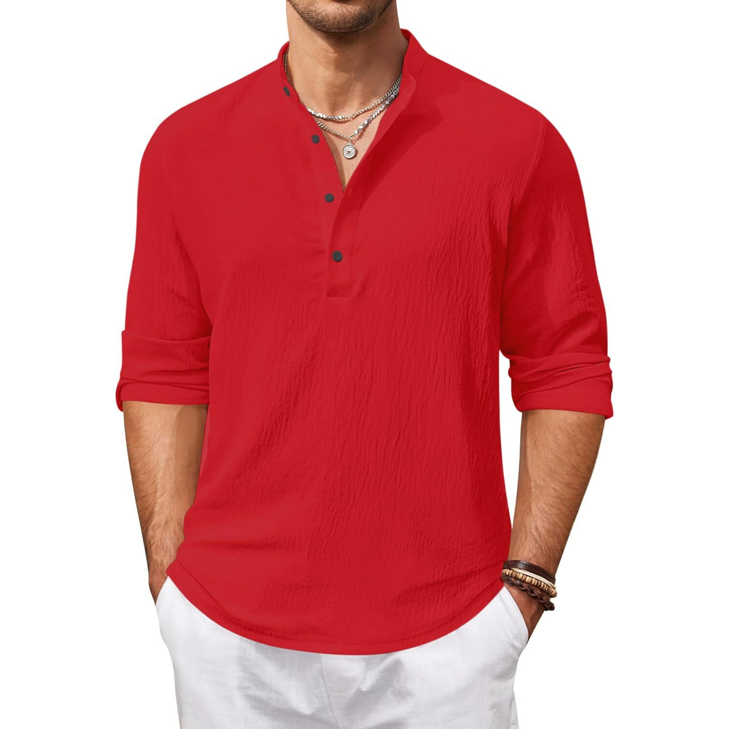 Bellstone Men's Cotton Blend Regular Shirt (Kurta1601_Red_Xl