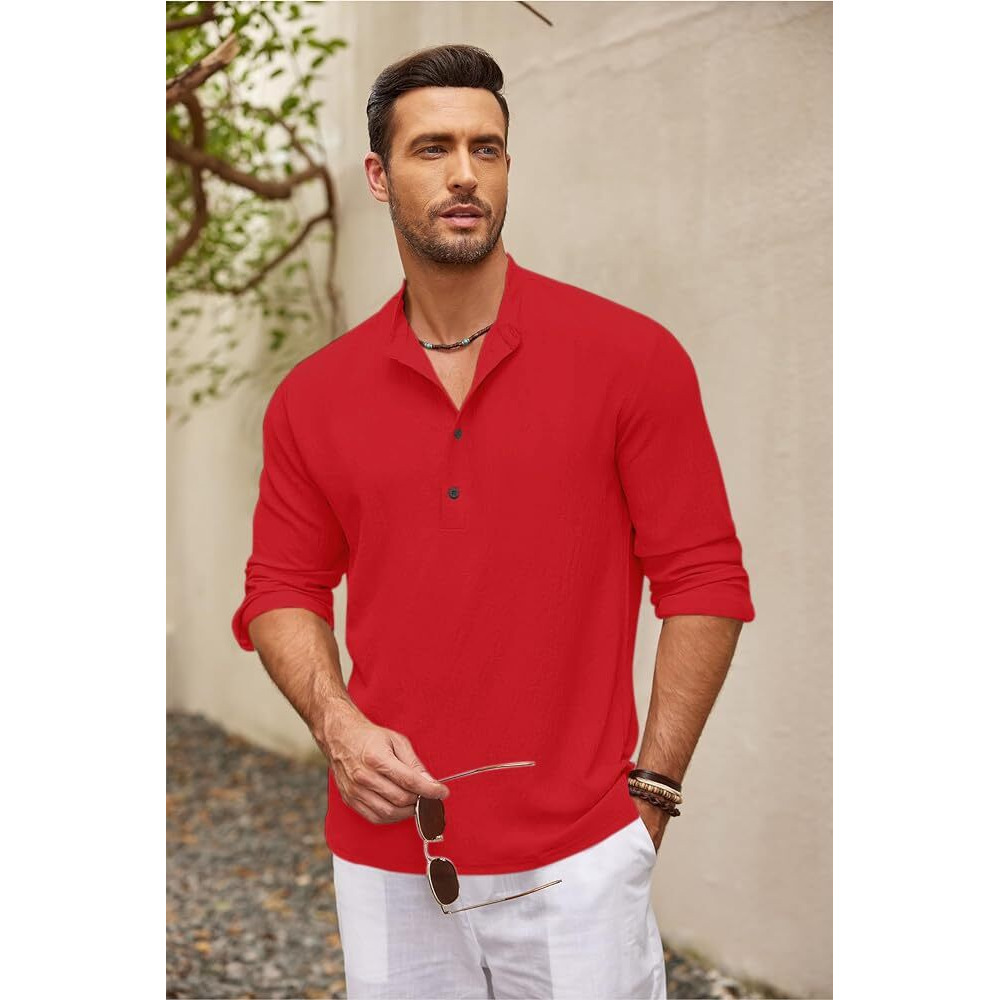 Bellstone Men's Cotton Blend Regular Shirt (Kurta1601_Red_Xl