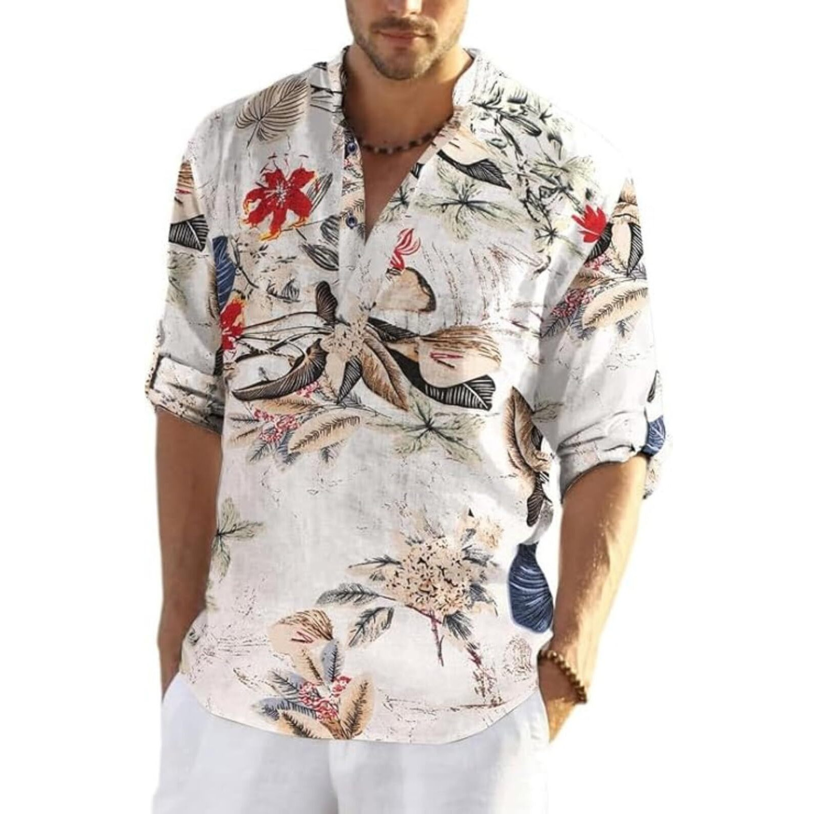 Bellstone Men's Cotton Blend Full Sleeve Printed Short Kurta With Mandarin Collar Crafted From A Premium Cotton Blend