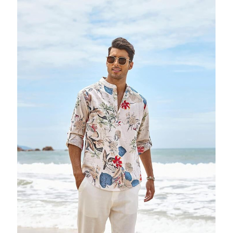Bellstone Men's Cotton Blend Full Sleeve Printed Short Kurta With Mandarin Collar Crafted From A Premium Cotton Blend