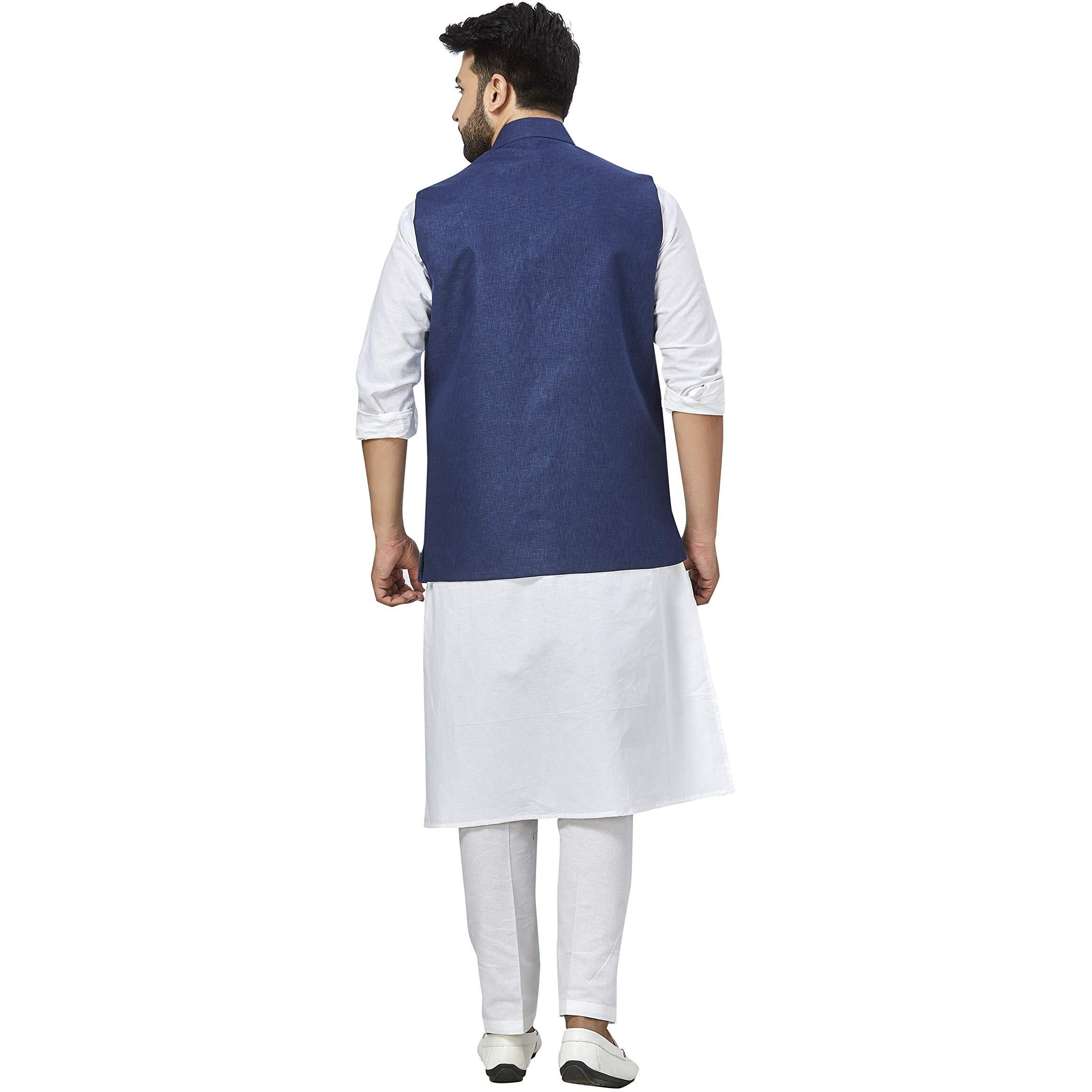 Baaamboos 100% Cotton Blend Stylish Trendy Solid Pattern Sleeveless Comfortable Men's Only Nehru Jacket For Regular Use Ethnic Wear(Navy Blue,Small)
