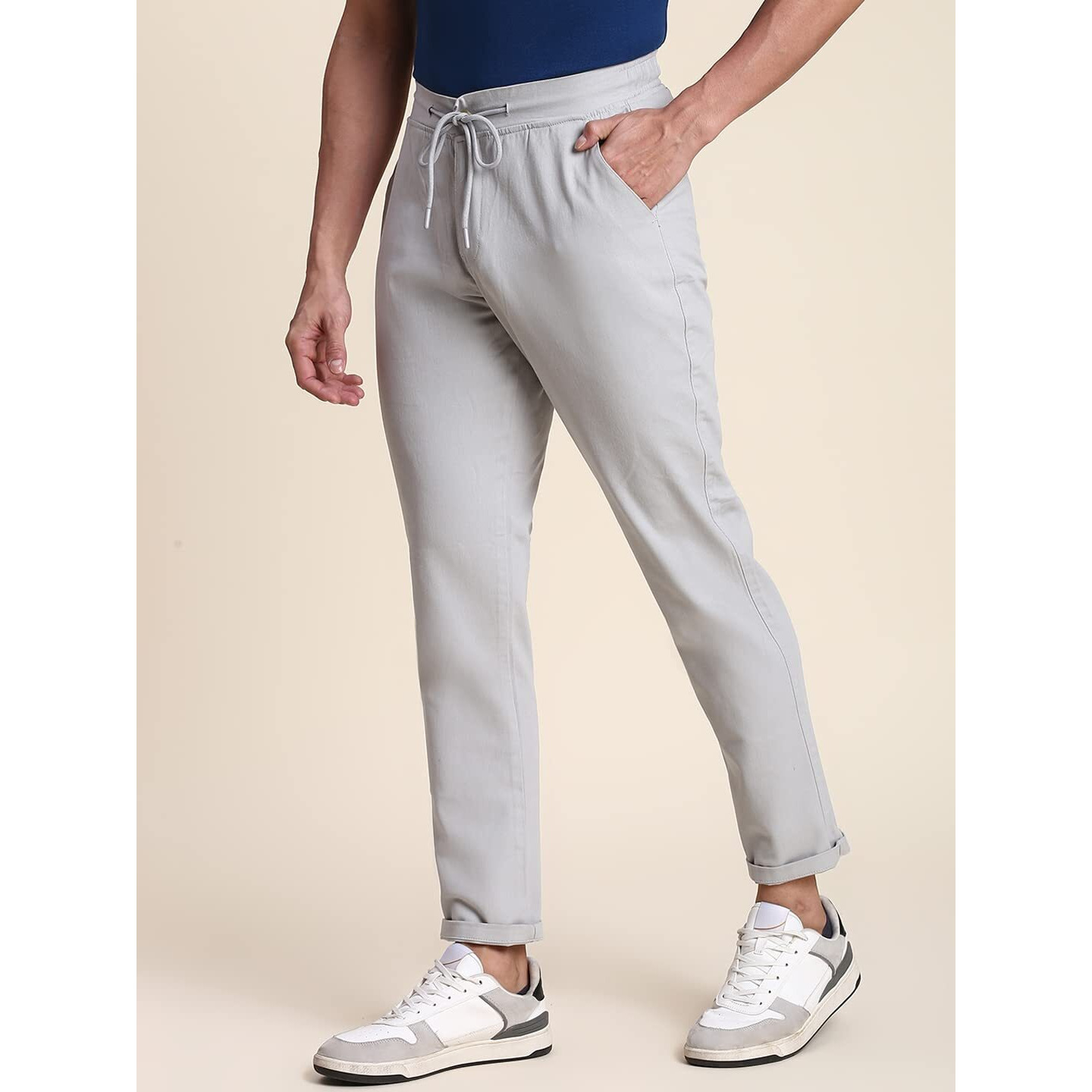 Dennis Lingo Light Grey Casual Trousers For Men (38)
