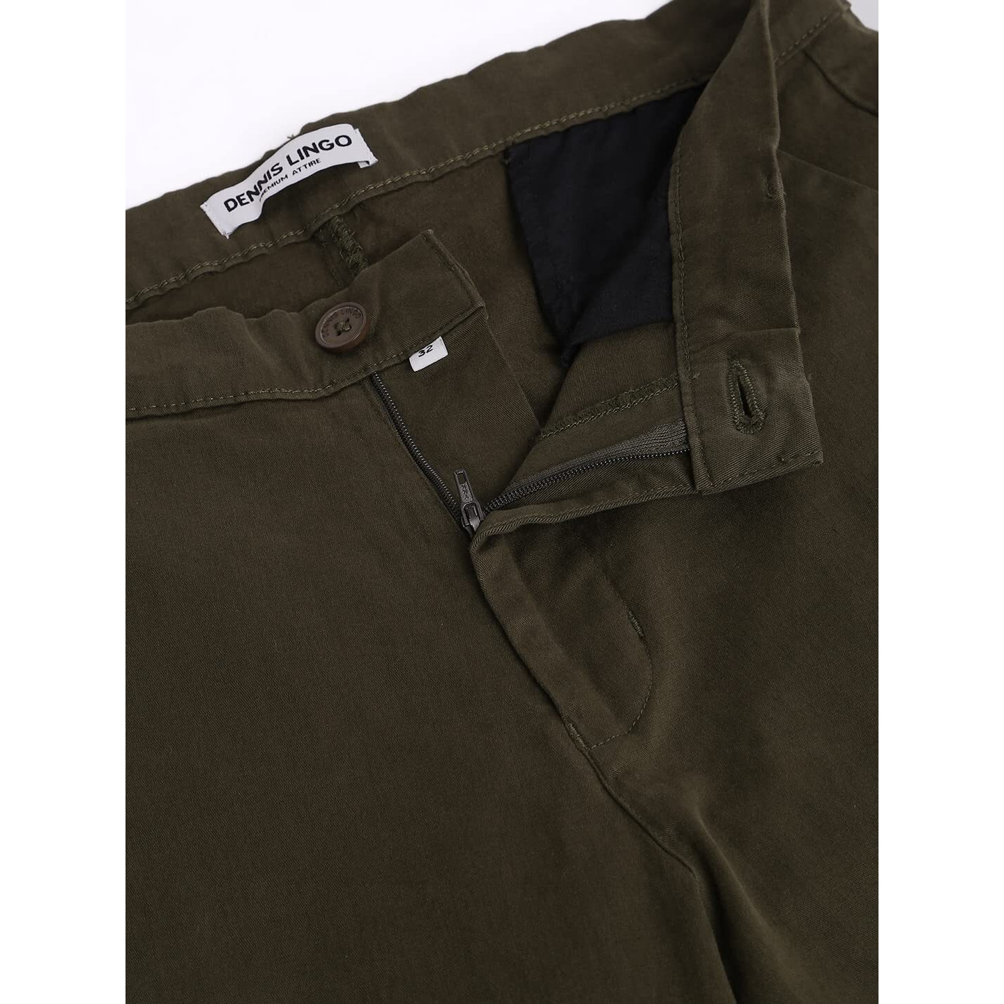 Dennis Lingo Solid Cotton Men's Casual Trouser, Tapered Fit, Mid Rise, Ankle Length Chinos Trousers Pant For Men Olive