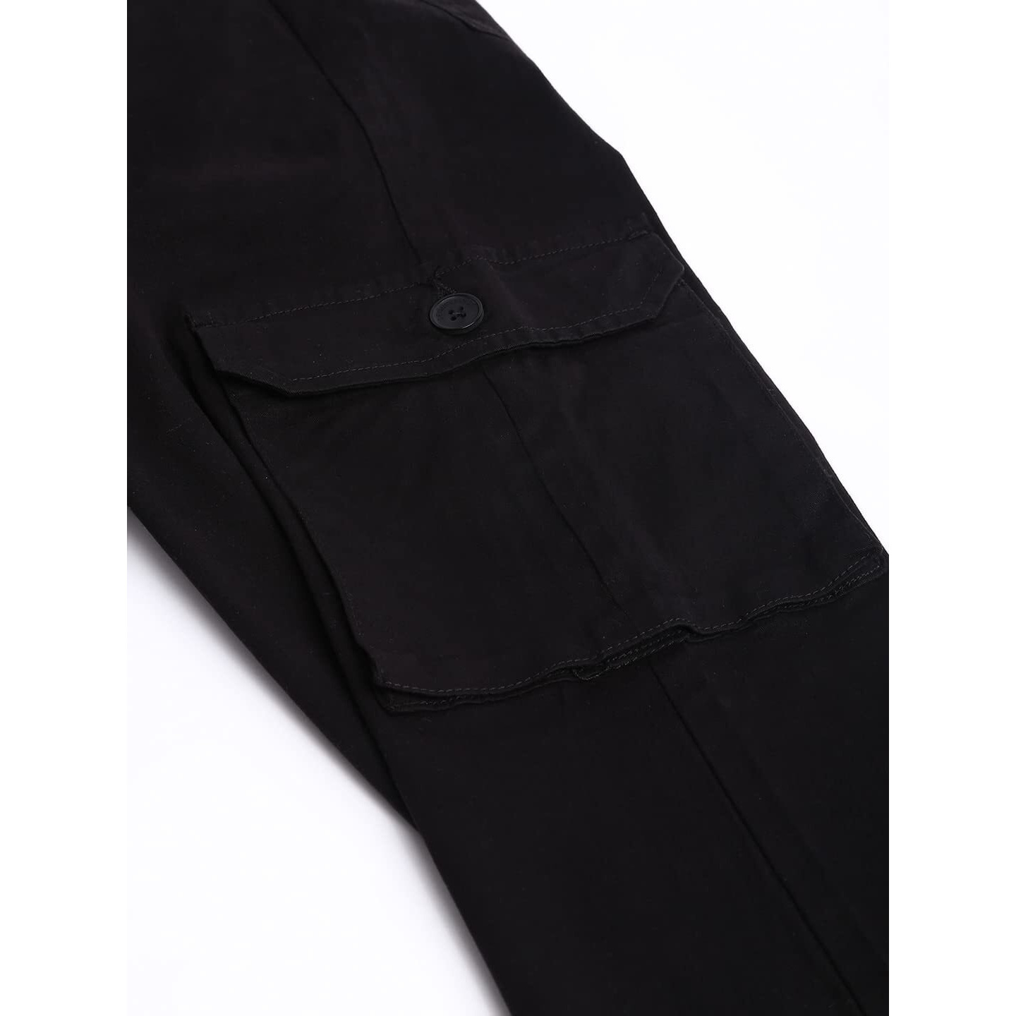 Dennis Lingo Men's Solid Cotton Casual Mid Rise Ankle Length Multi-Pocket Tapered Fit Stretchable Cargo Pant/Trousers (Black, 38)