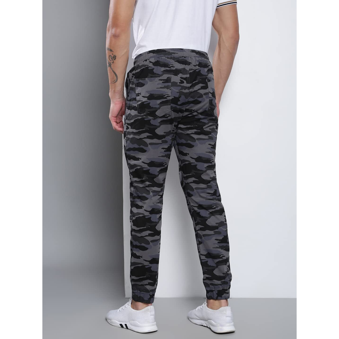 Dennis Lingo Camouflage Print Cotton Men's Casual Cargo Pant, Tapered Fit, Mid Rise, Ankle Length, Multi-Pocket Drawstring Stretchable Cargos For Men, Trousers