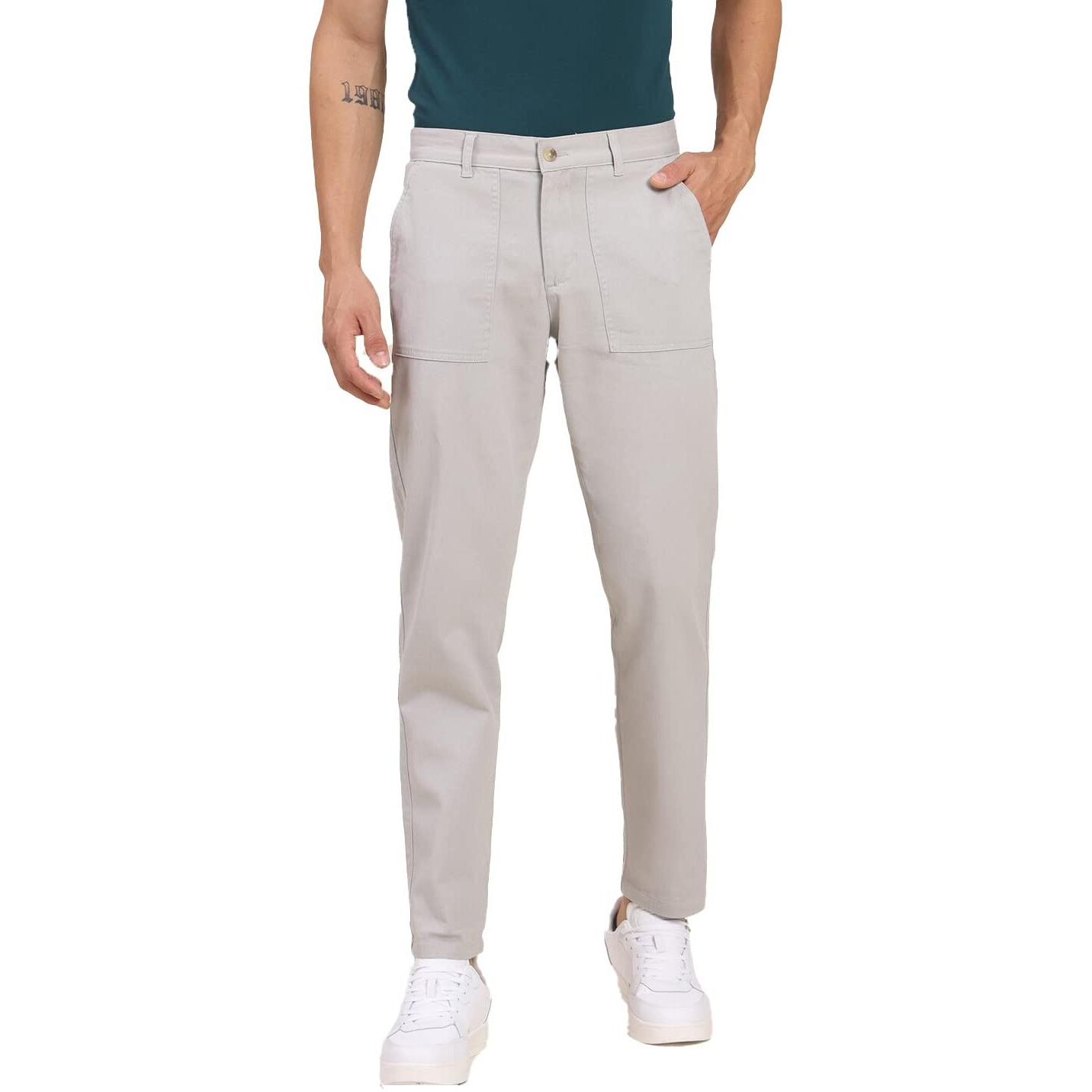 Dennis Lingo Light Grey Slim Fit Chino For Men