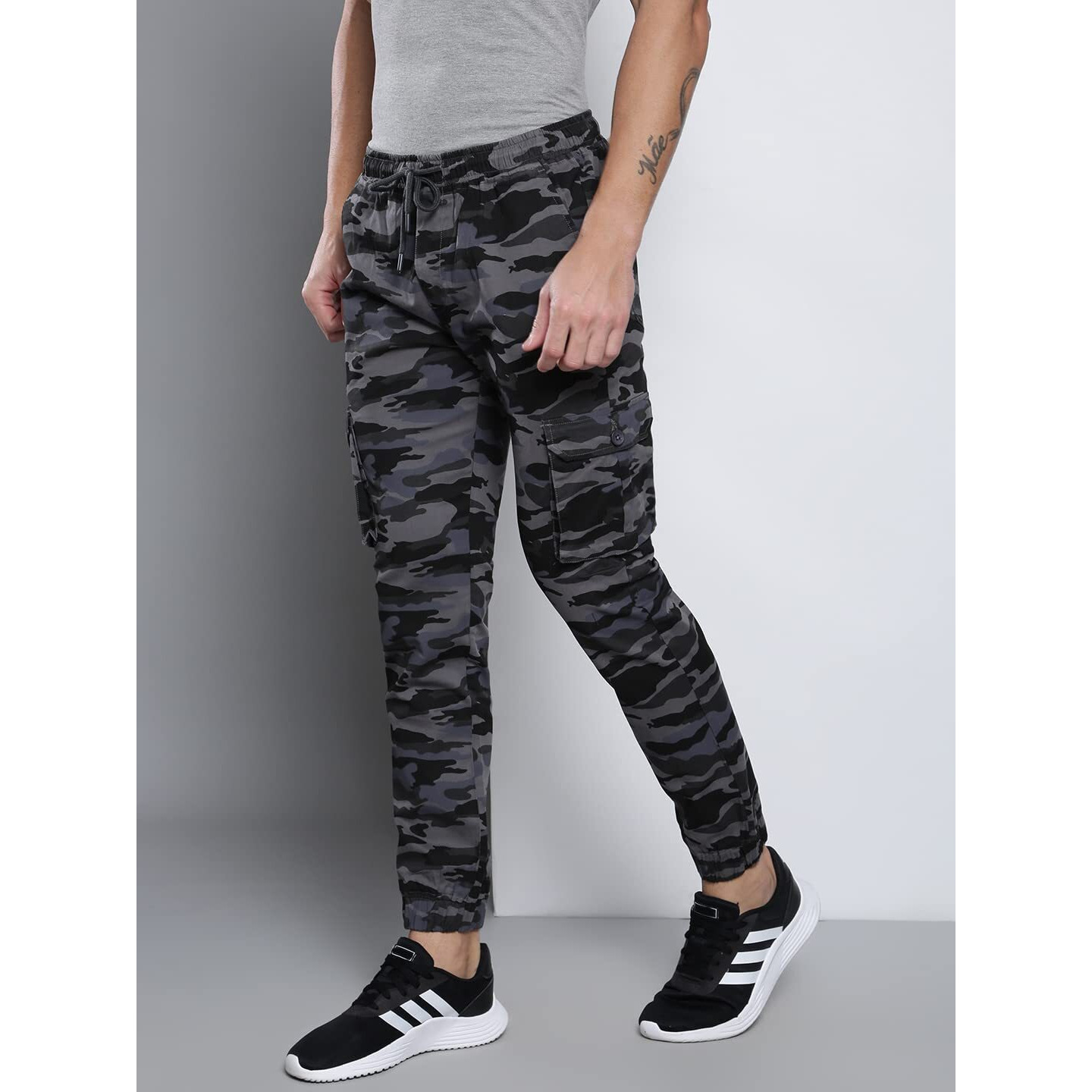 Dennis Lingo Camouflage Print Cotton Men's Casual Drawstring Joggers, Straight Fit, Mid Rise, Ankle Length Athletic Track Pants, Workout Pants With Pockets, Sportswear For Men, Trousers
