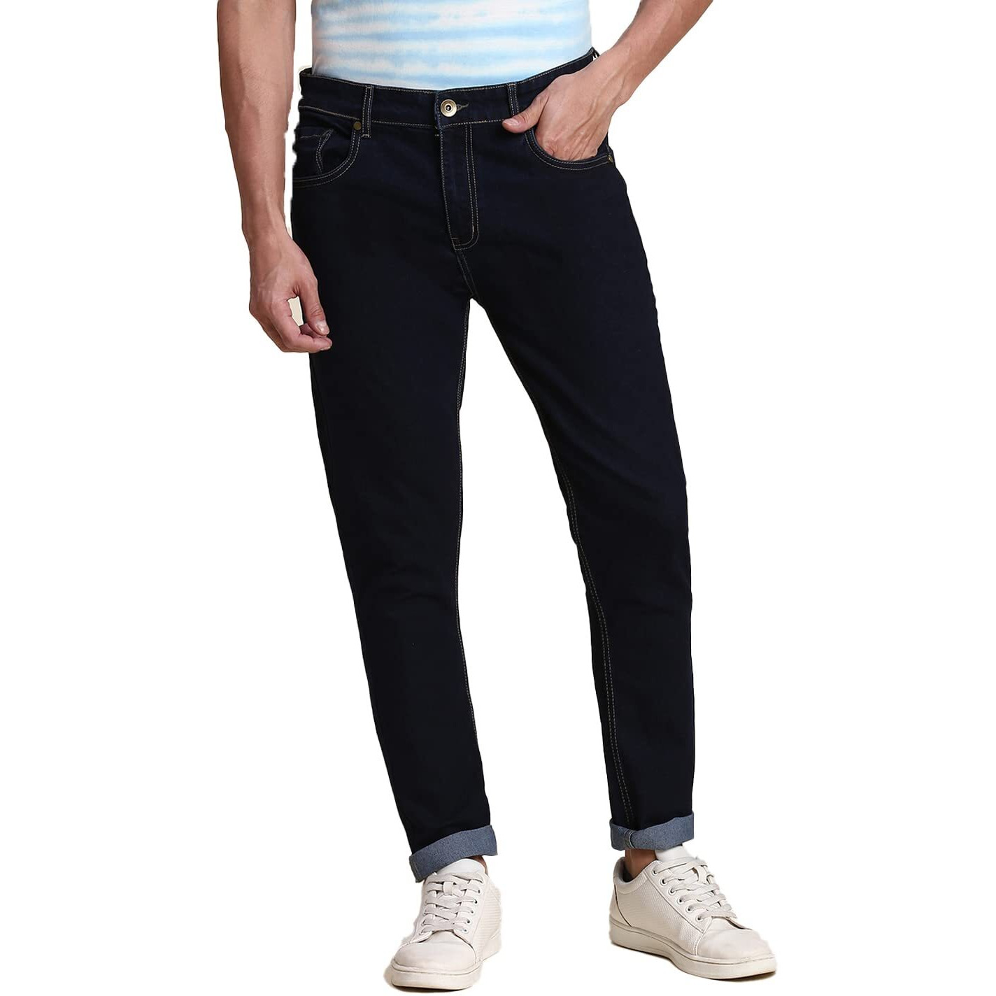 Dennis Lingo Men's Slim Fit Stretchable Denim Solid Jeans (Blue1) (34)