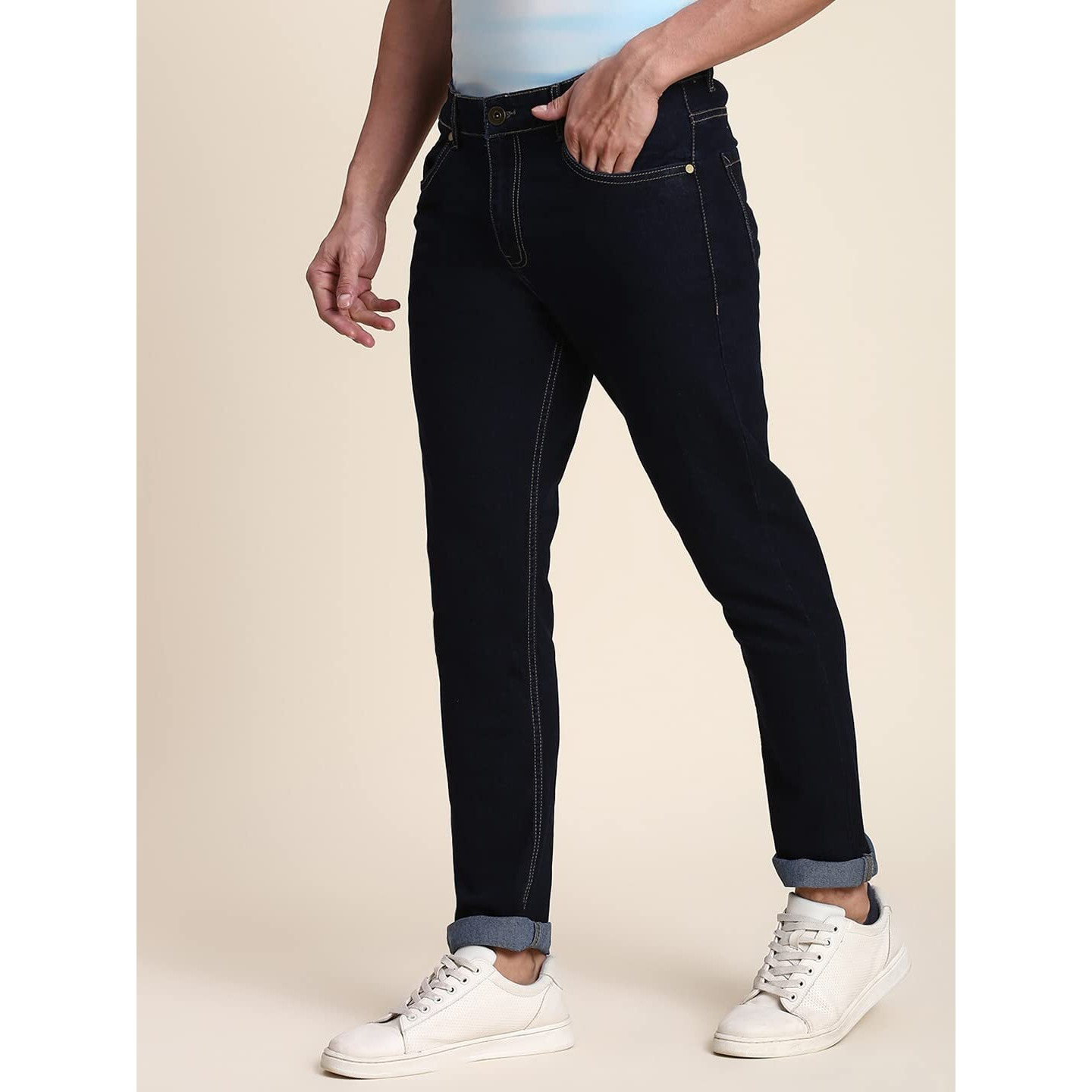 Dennis Lingo Men's Slim Fit Stretchable Denim Solid Jeans (Blue1) (34)