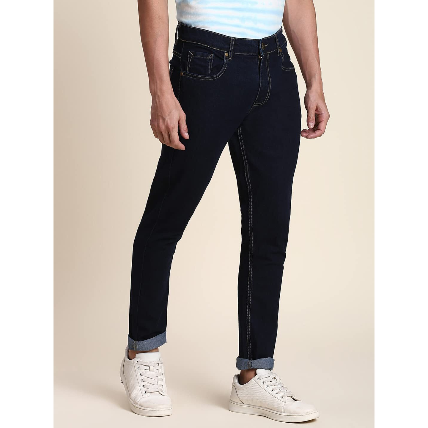 Dennis Lingo Men's Slim Fit Stretchable Denim Solid Jeans (Blue1) (34)
