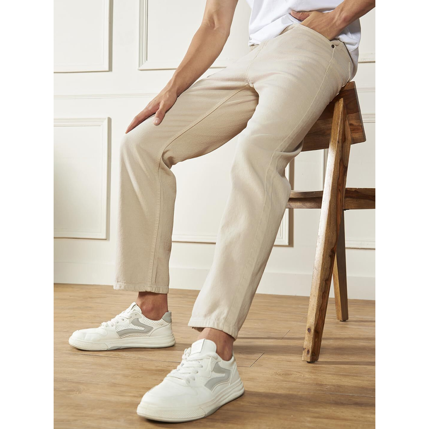 Dennis Lingo Men's Ecru Denim Mid Rise Relaxed Fit Jeans