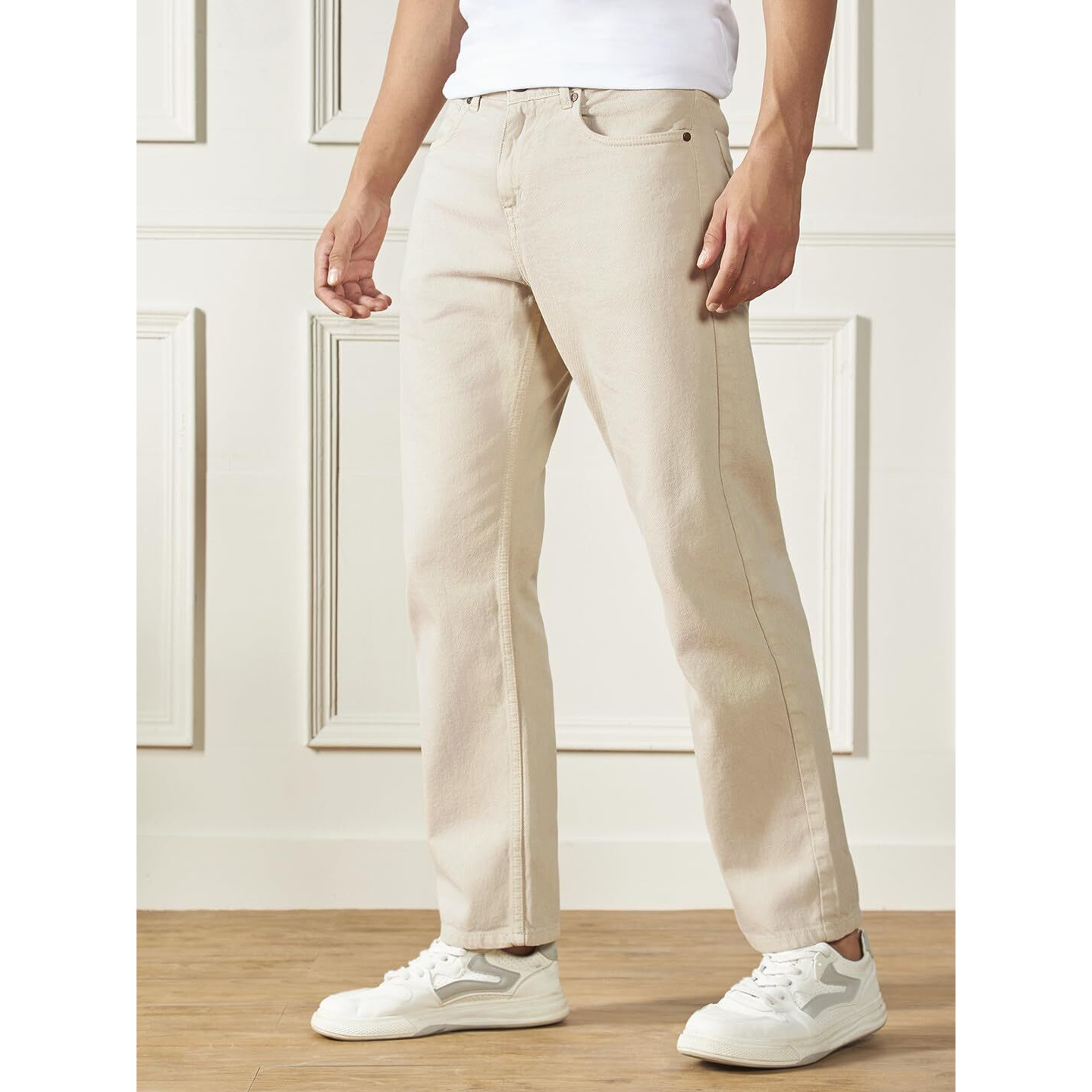 Dennis Lingo Men's Ecru Denim Mid Rise Relaxed Fit Jeans