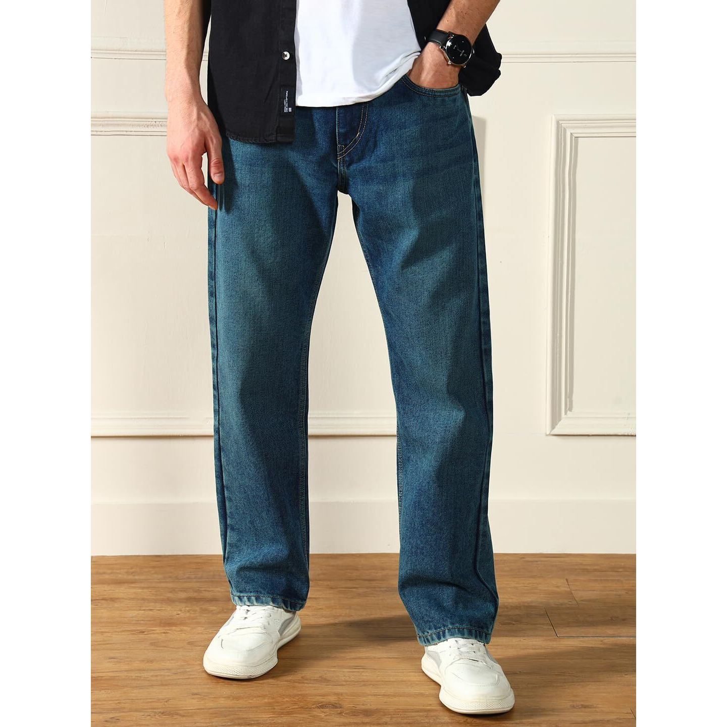 Dennis Lingo Men's | Mid Blue | Denim Mid Rise | Relaxed Fit Jeans (Dlmjns24005_Mb_28)