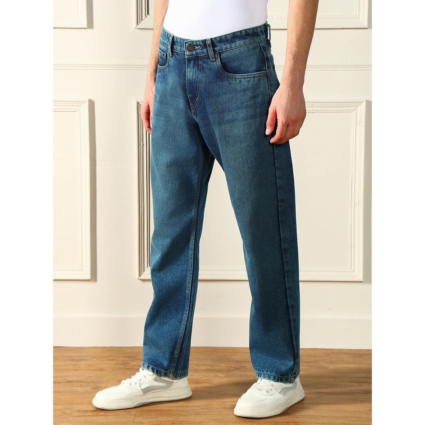 Dennis Lingo Men's | Mid Blue | Denim Mid Rise | Relaxed Fit Jeans (Dlmjns24005_Mb_28)