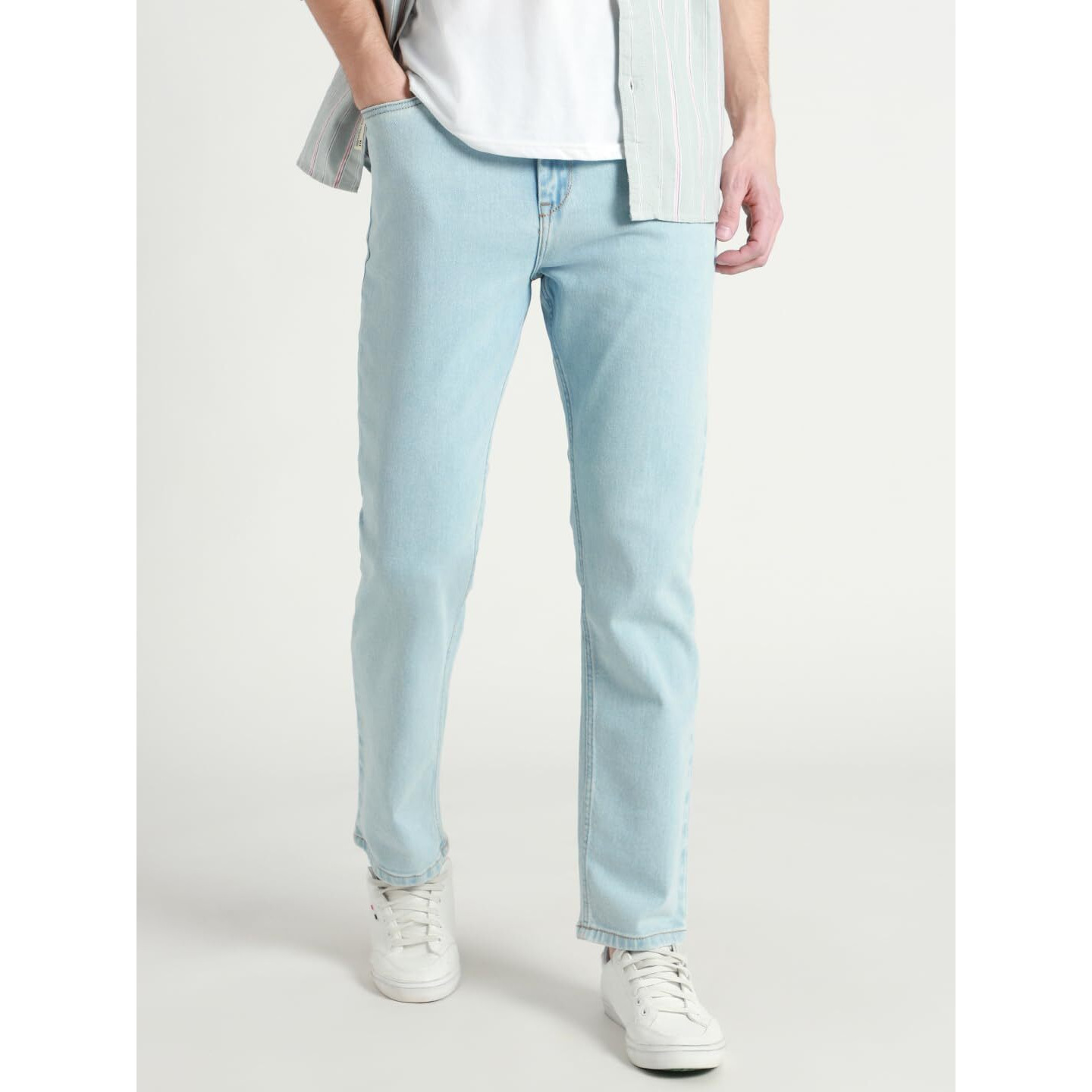 Dennis Lingo Men's Light Blue | Washed Mid Rise | Straight Jeans (Dlmjnw23164_Lb_38)