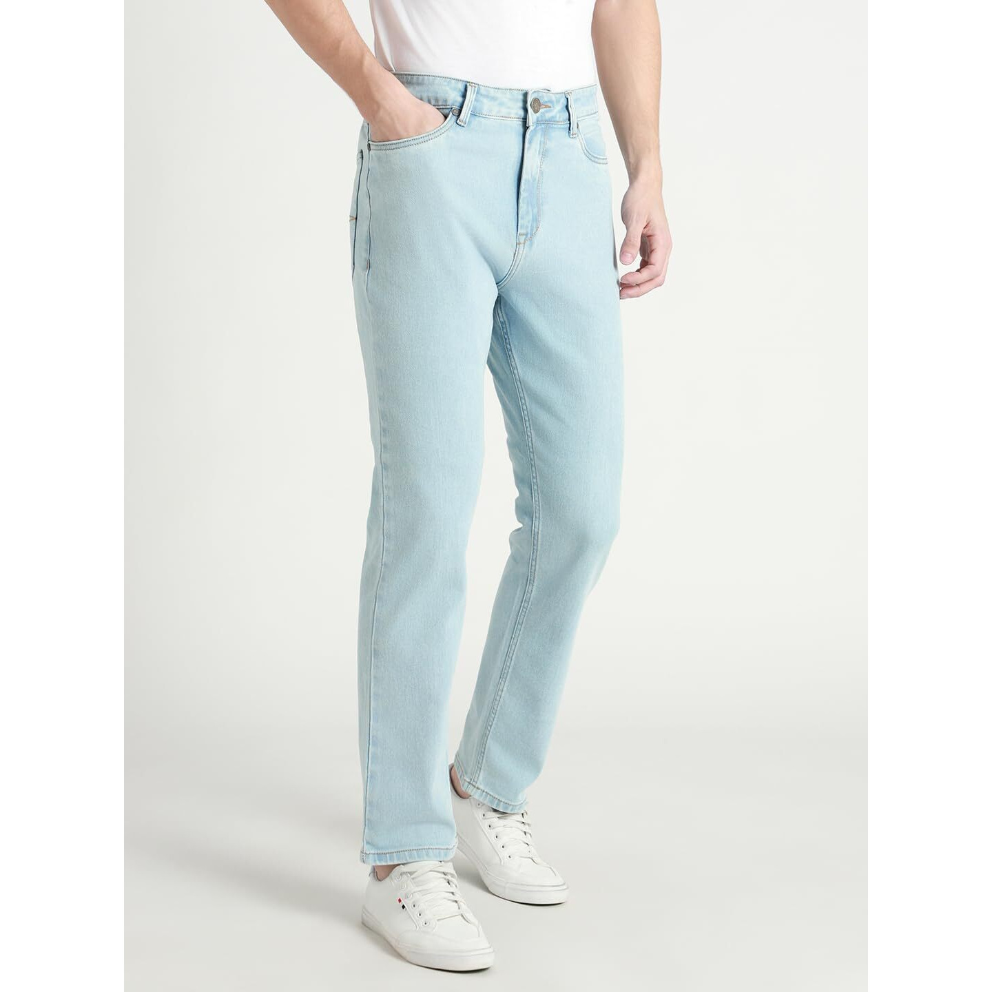Dennis Lingo Men's Light Blue | Washed Mid Rise | Straight Jeans (Dlmjnw23164_Lb_38)