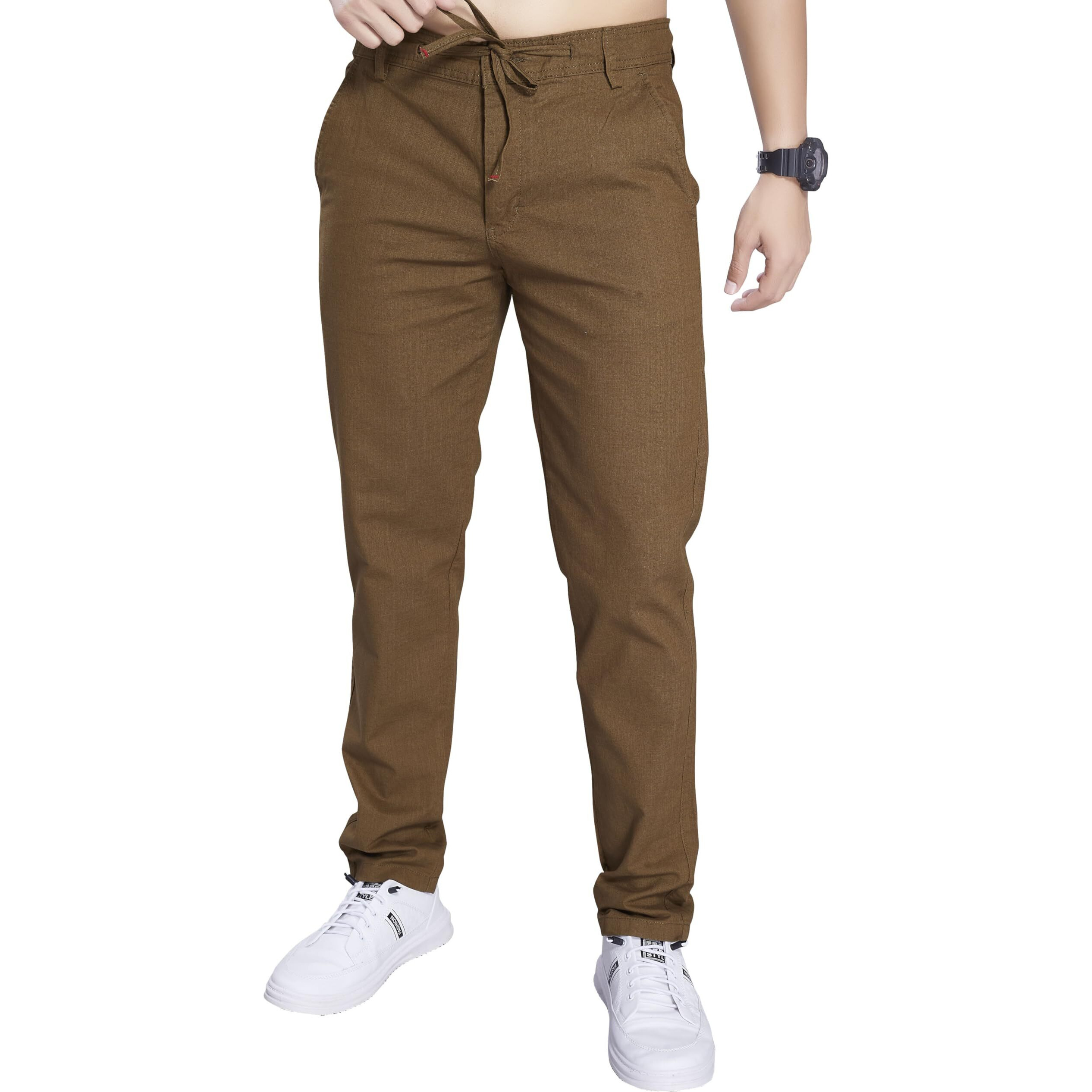 Divisive Men's Loose Fit Linen Blend Cotton Pants (Dpt122_36_Khaki)