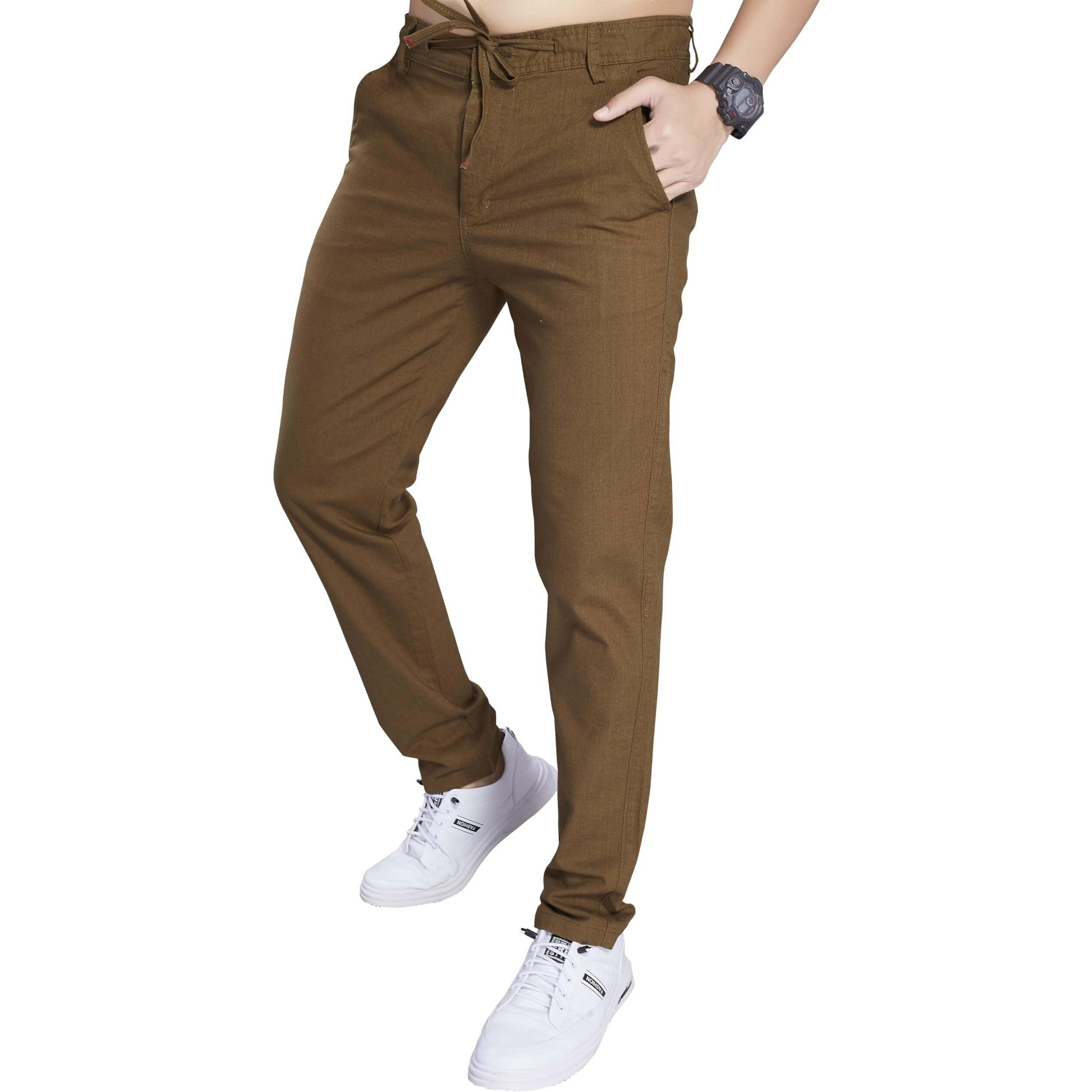 Divisive Men's Loose Fit Linen Blend Cotton Pants (Dpt122_36_Khaki)